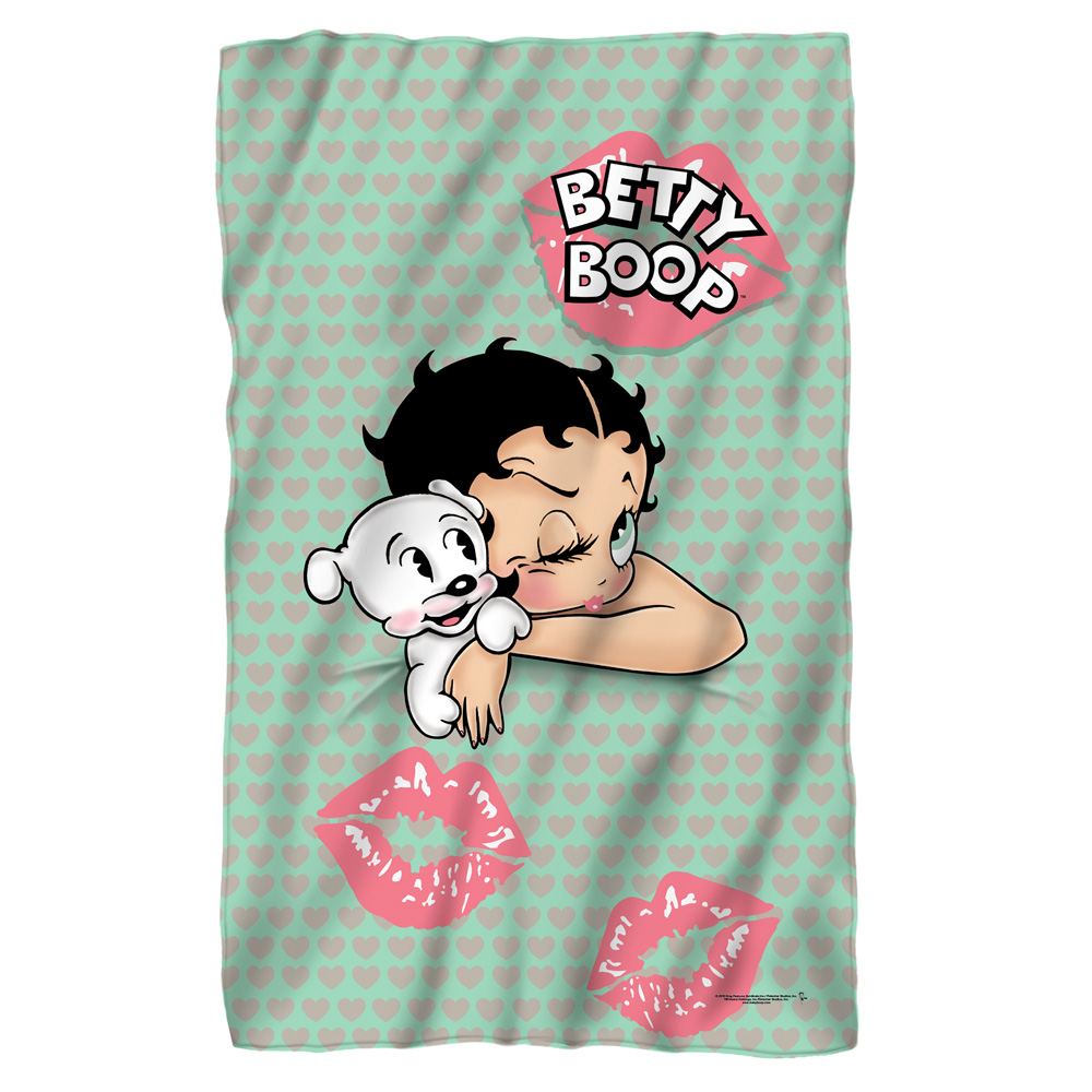 Bb795-bkt1-0 Betty Boop & Goodnight Kiss-fleece Blanket, White - 36 X 58 In.