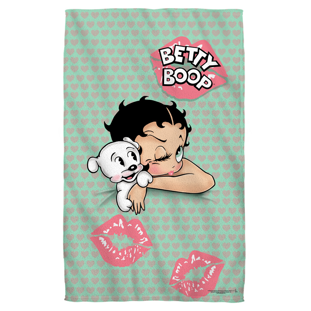 Bb795-btw1-27x52 Betty Boop & Goodnight Kiss-bath Towel, White - 27 X 52 In.
