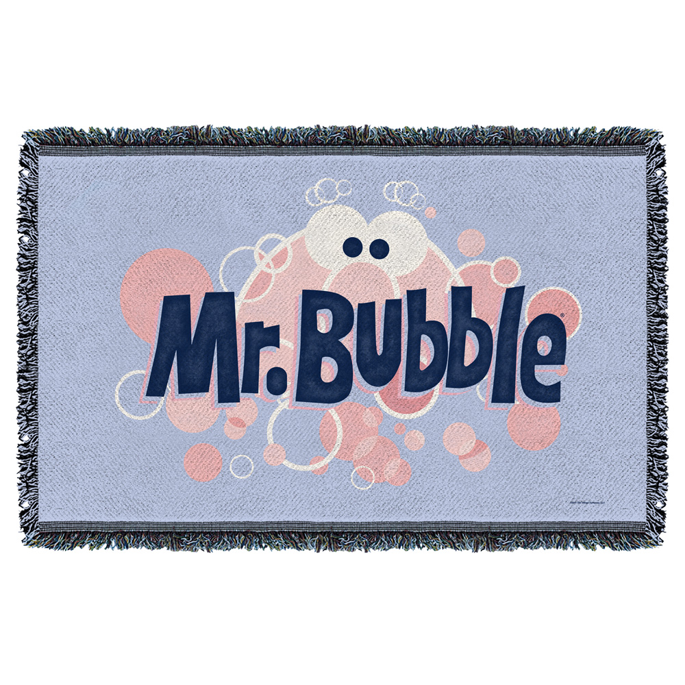 UPC 887806773556 product image for Trevco BBL118-TAP1-0 Mr. Bubble & Eye Logo-Woven Throw White - 36 x 58 in. | upcitemdb.com