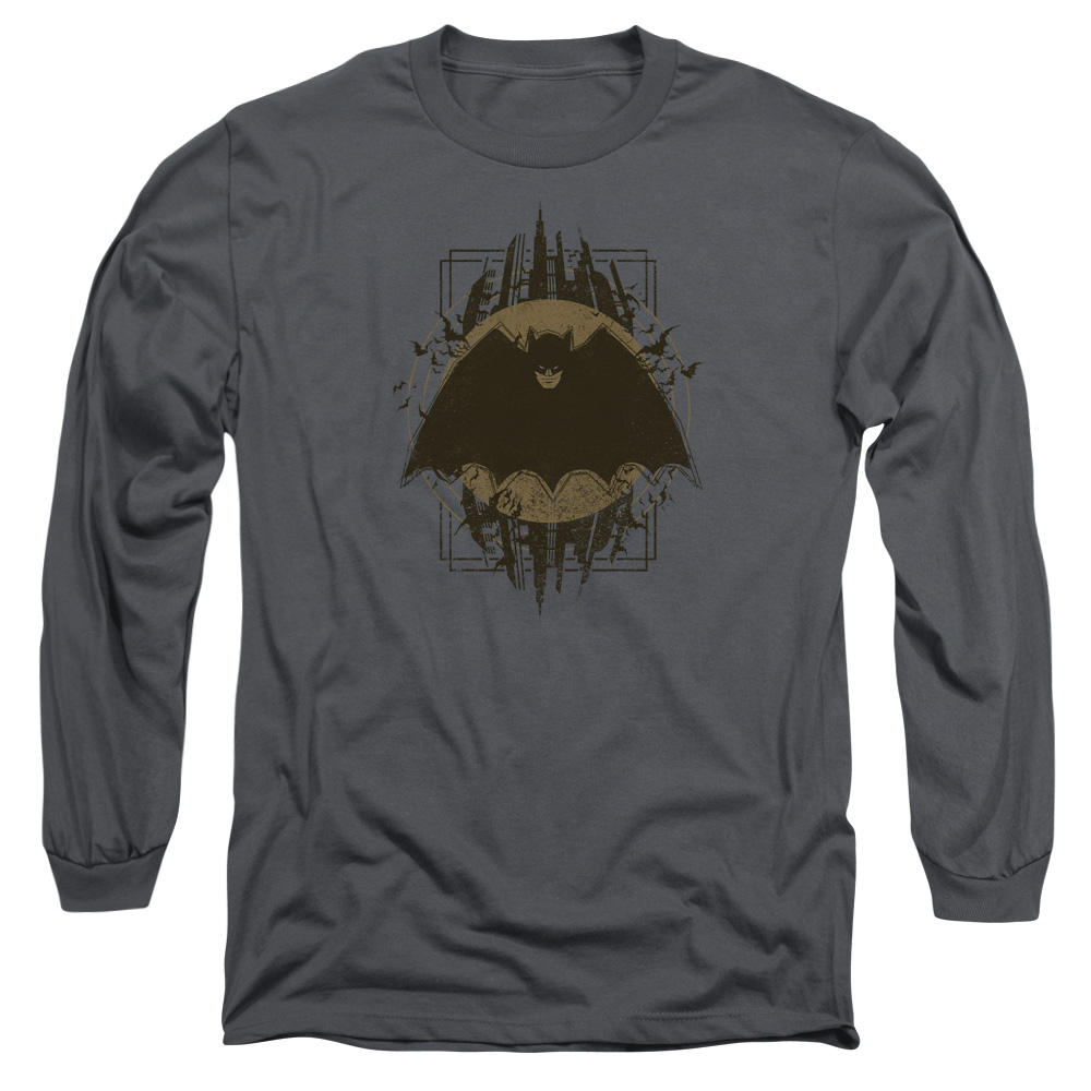 BM2697-AL-3 Batman Crest-Long Sleeve Adult T-Shirt, Charcoal - Large