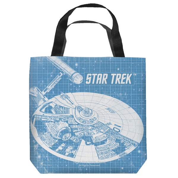 Cbs1444-tote1-9x9 Star Trek-enterprise Blueprint - Tote Bag, White - 9 X 9 In.