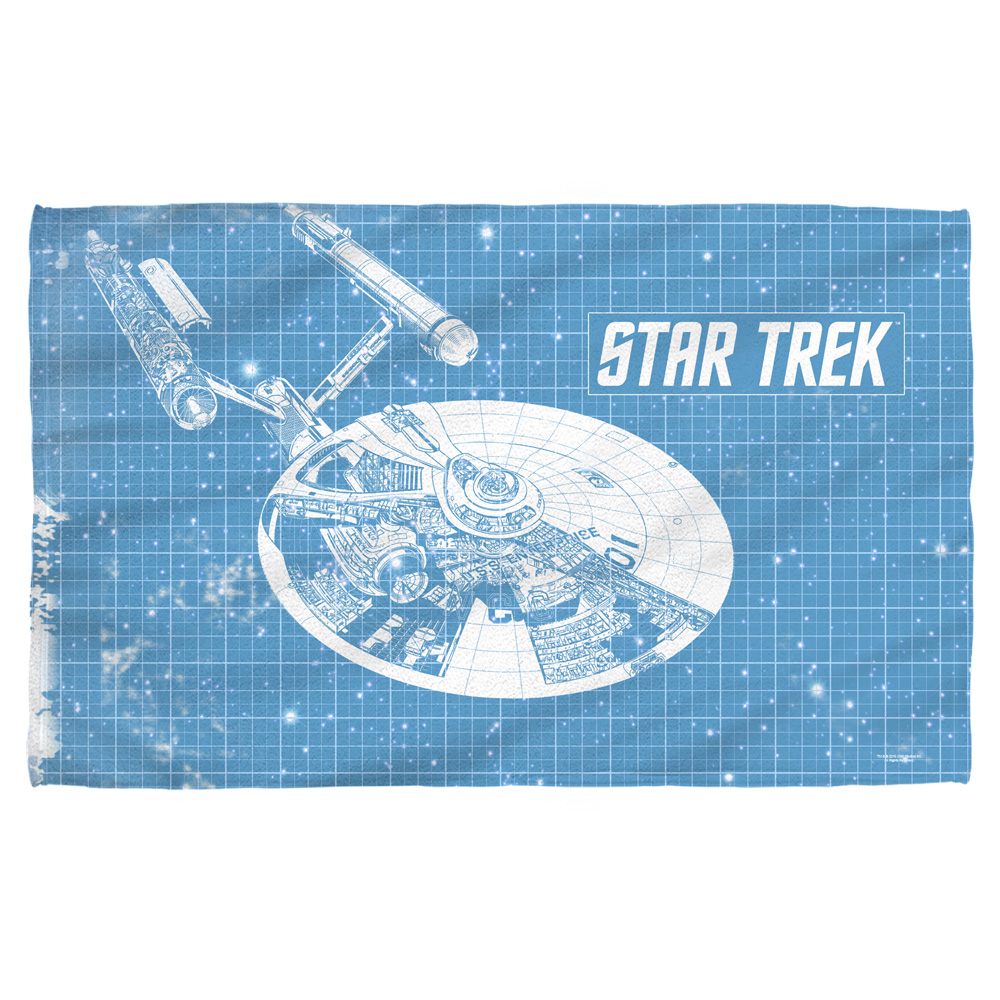 Cbs1444-btw1-27x52 Star Trek-enterprise Blueprint - Bath Towel, White - Bath 27 X 52 In.