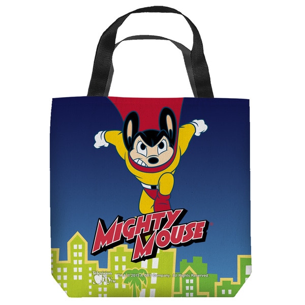 Cbs1492-tote1-13x13 Cbs Tv - Mighty Mouse-city Watch - Tote Bag, White - 13 X 13 In.