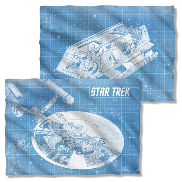 Cbs1444fb-plo1-0 Star Trek-enterprise Blueprint - Front & Back Print - Pillow Case, White - 20 X 28 In.