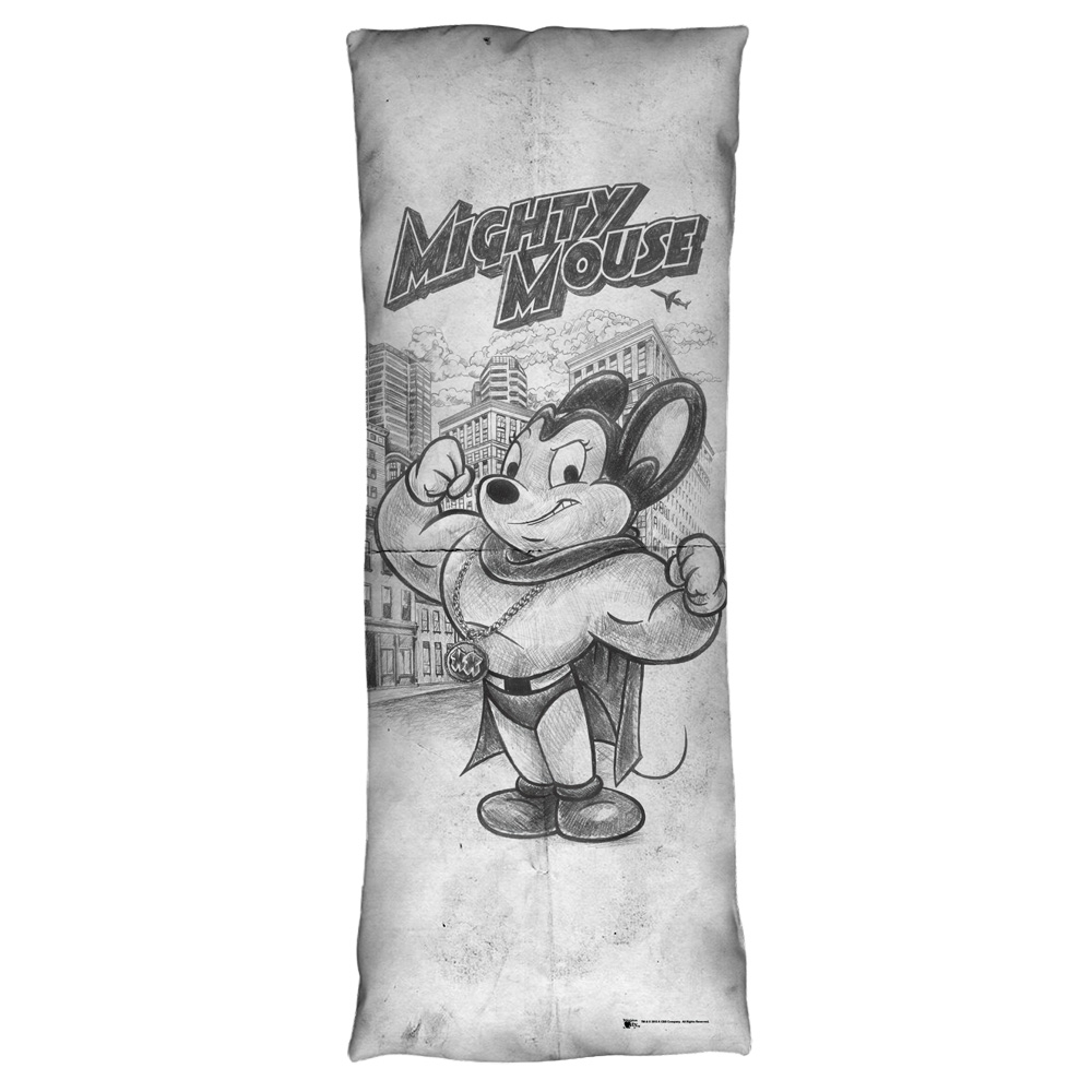 Cbs1493-plo7-18x54 Cbs Tv - Mighty Mouse-sketch - Microfiber Body Pillow, White - 18 X 54 In.