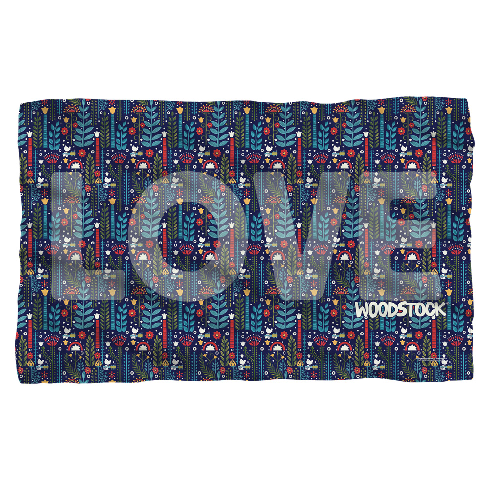 Wood139-bkt1-36x58 Woodstock & Flower Love-fleece Blanket, White - 36 X 58 In.