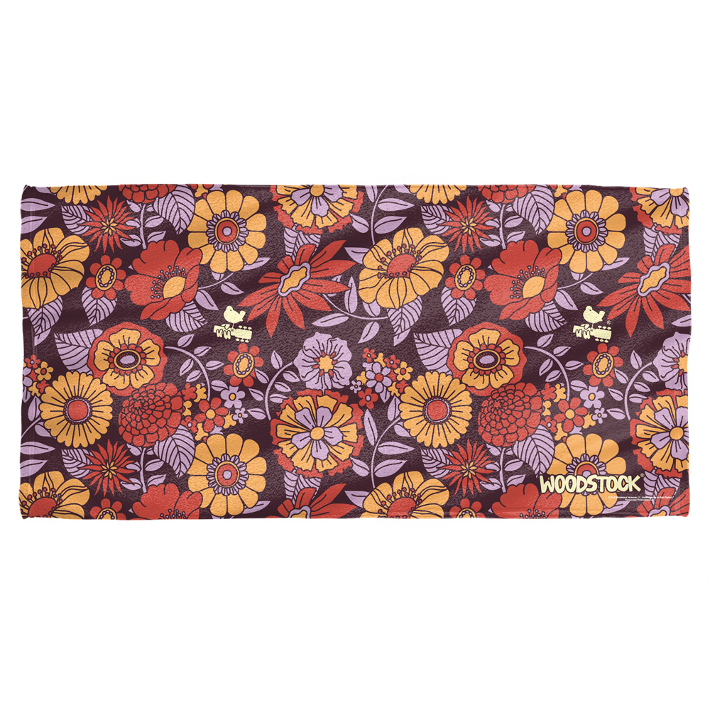 Wood138-btw2-30x60 Woodstock & Flower Set-cotton Front Poly Back Beach Towel, White - 30 X 60 In.