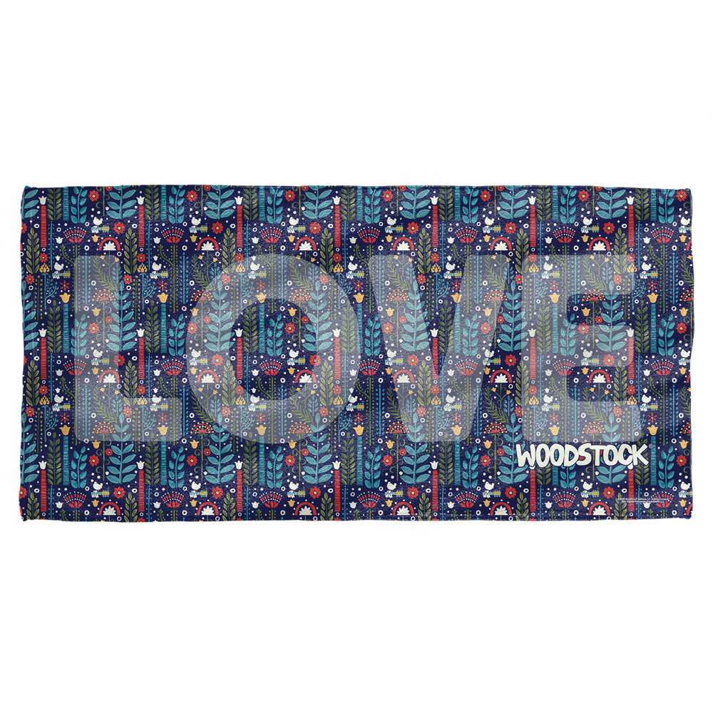 Wood139-btw2-30x60 Woodstock & Flower Love-cotton Front Poly Back Beach Towel, White - 30 X 60 In.
