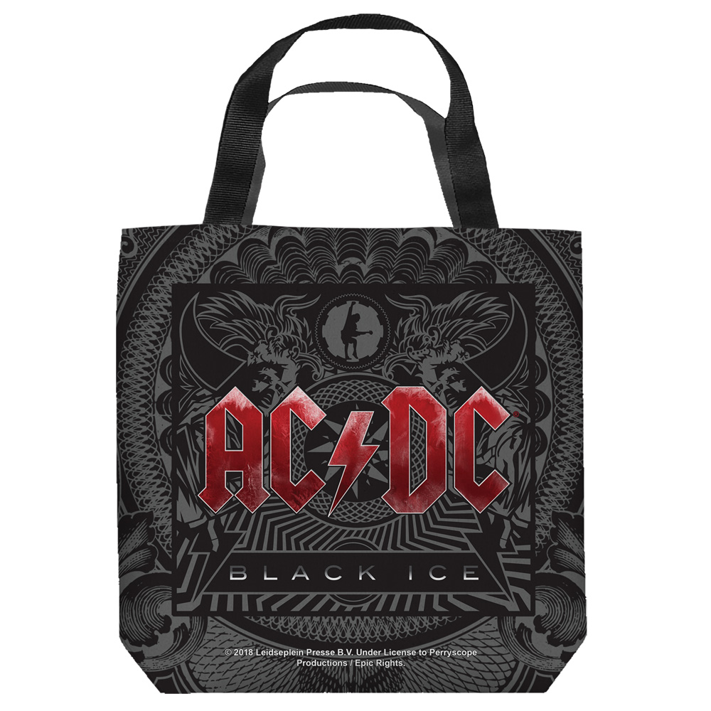Acdc133-tote1-16x16 Ac & Dc Black Ice Cover Tote Bag, White - 16 X 16 In.