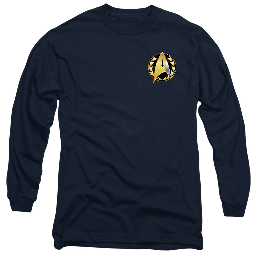 Star Trek Discovery & Admiral Badge-Long Sleeve Adult 18-1 T-Shirt, Navy - Medium