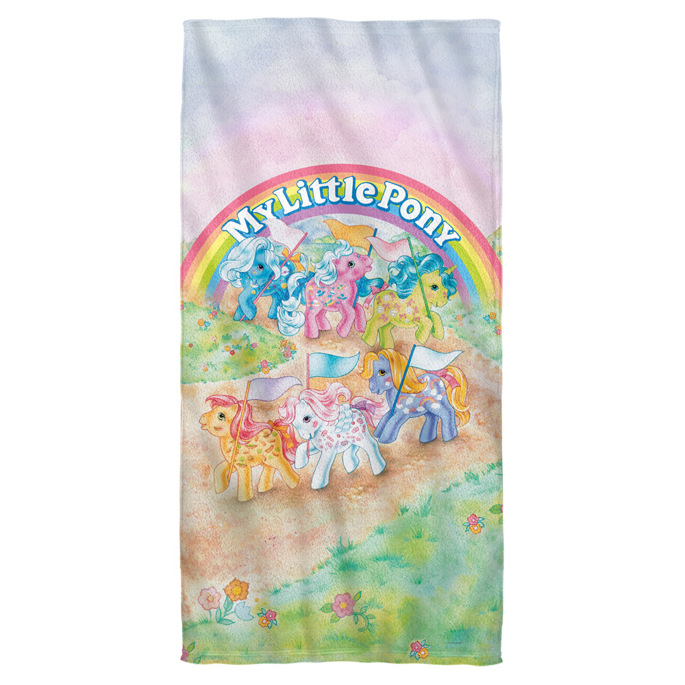 Hbro294-btw2-30x60 My Little Pony Retro & Classic Ponies - Cotton Front & Poly Back Beach Towel, White - 30 X 60 In.