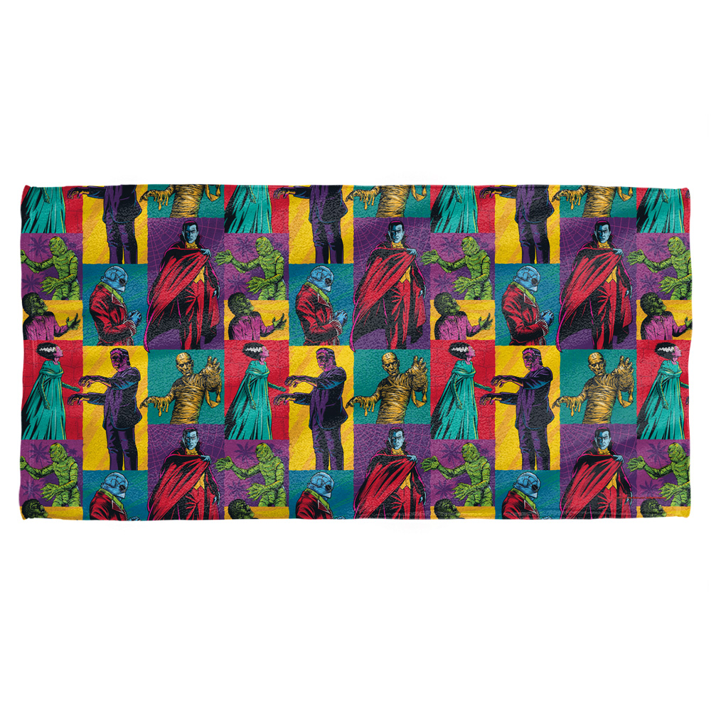 Uni1276-btw2-30x60 Universal Monsters & Collage-cotton Front & Poly Back Beach Towel, White - 30 X 60 In.
