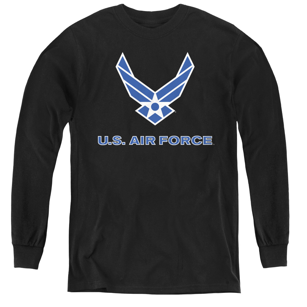 AF106-YL-1 Air Force & Logo-Youth Long Sleeve Tee, Black - Small
