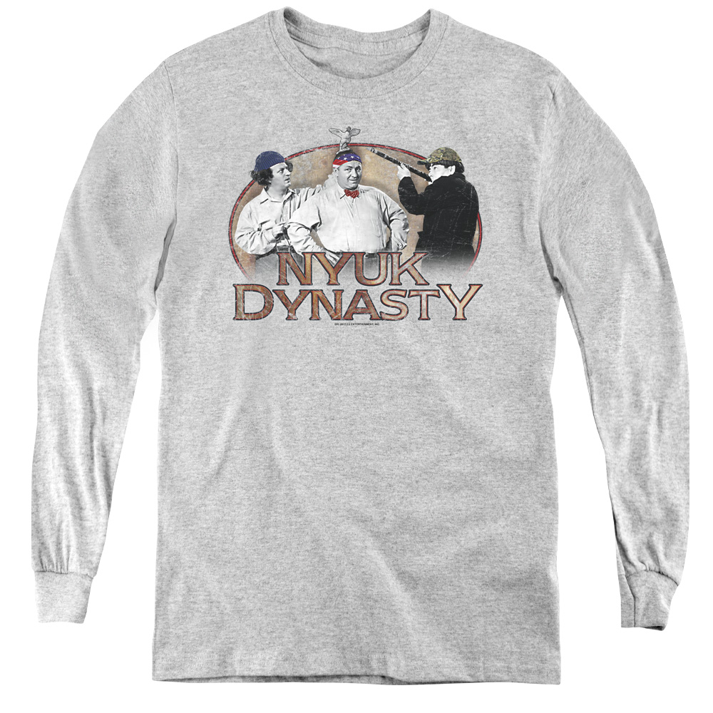 TTS154-YL-1 Three Stooges & Nyuk Dynasty Youth Long Sleeve T-Shirt, Athletic Heather - Small