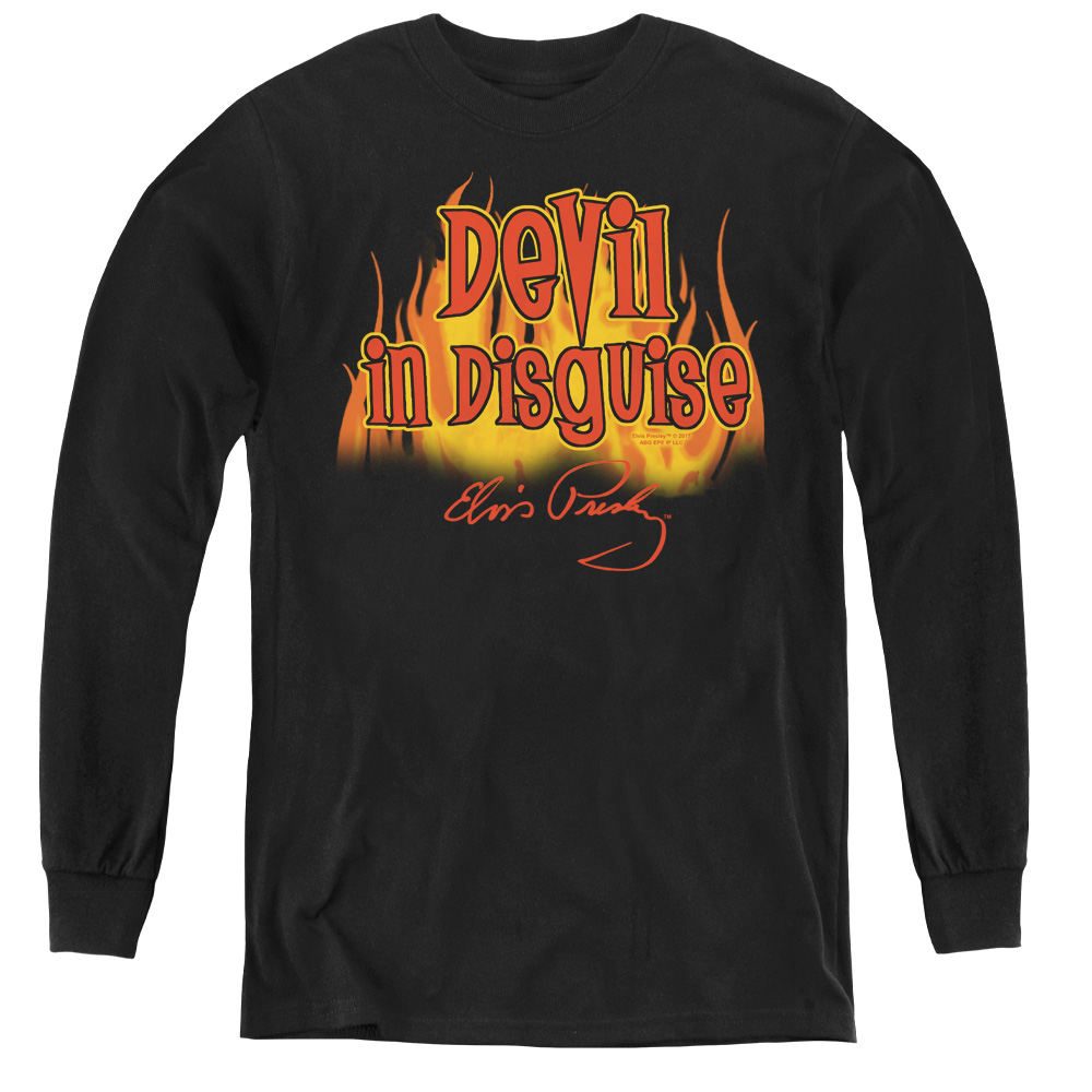 ELV222-YL-1 Elvis Presley & Devil in Disguise Youth Long Sleeve T-Shirt, Black - Small