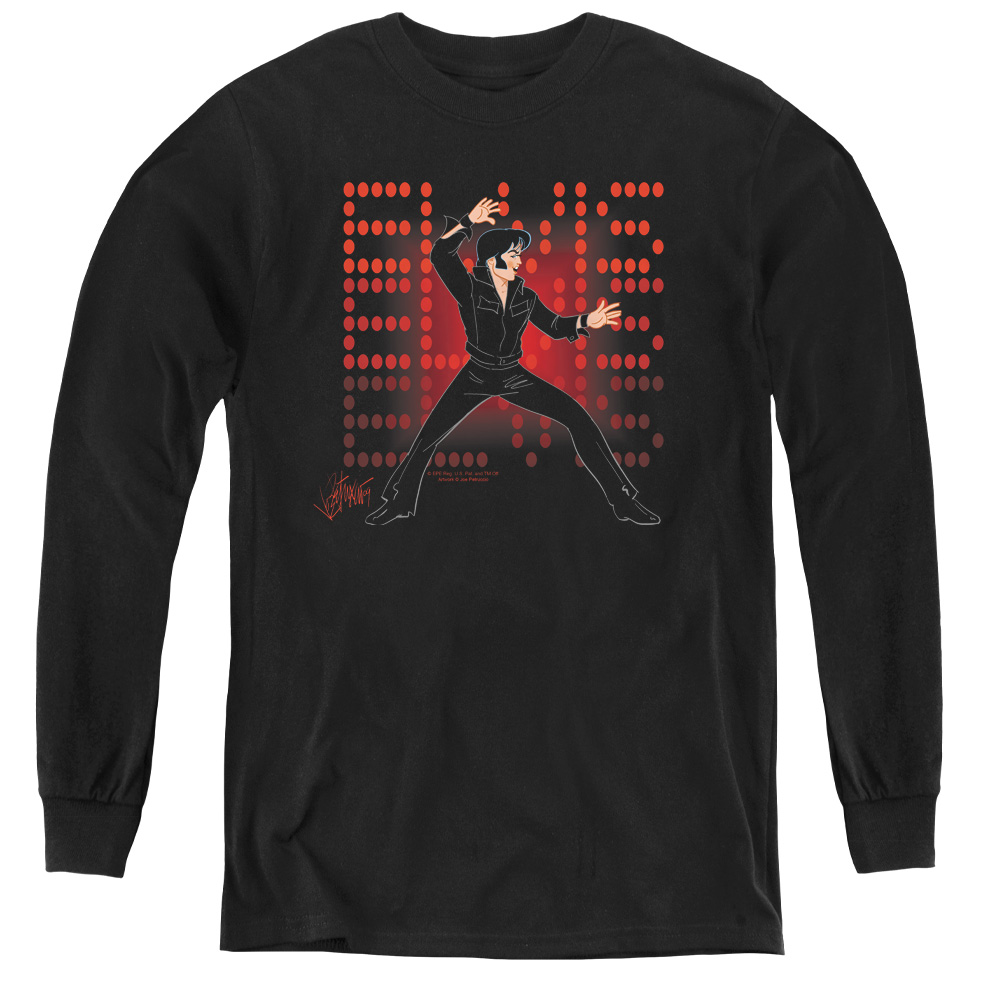 ELV677-YL-1 Elvis Presley & 69 Anime Youth Long Sleeve T-Shirt, Black - Small