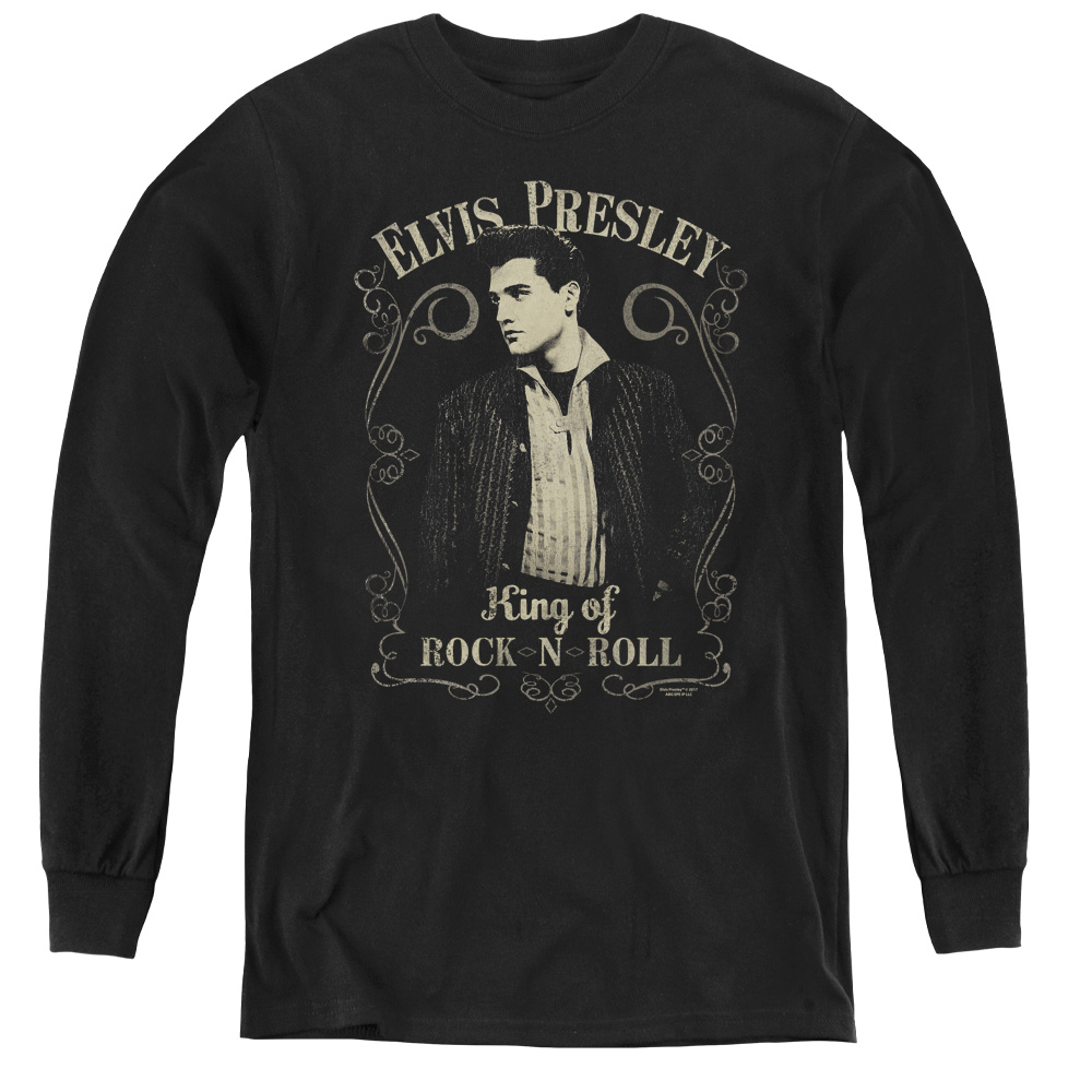 ELV861-YL-2 Elvis Presley & Rock Legend Youth Long Sleeve T-Shirt, Black - Medium