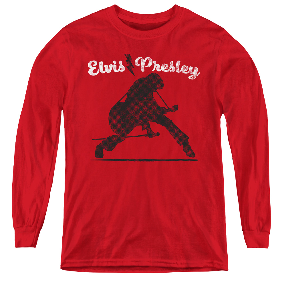 ELV899B-YL-3 Elvis Presley & Overprint Youth Long Sleeve T-Shirt, Red - Large
