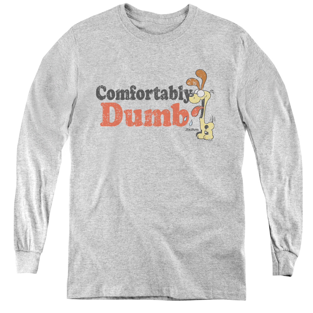 GAR460-YL-1 Garfield & Comfortably Dumb Youth Long Sleeve T-Shirt, Athletic Heather - Small