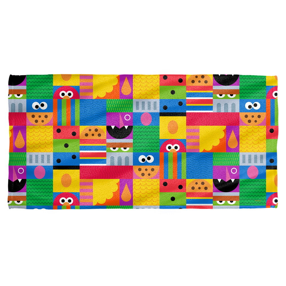 Sst269-btw2-30x60 Sesame Street & Squares Cotton Front & Poly Back Beach Towel, White - 30 X 60 In.
