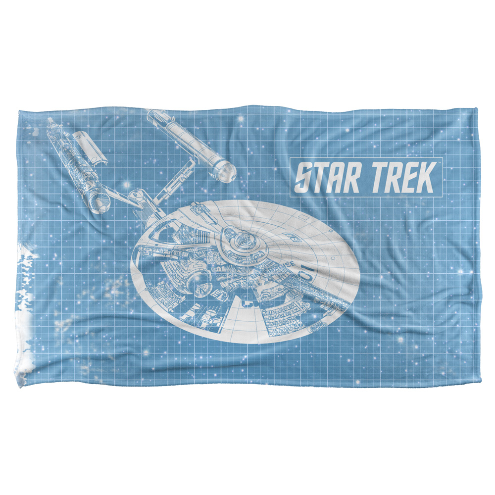 Cbs1444-bkt3-36x58 36 X 58 In. Star Trek & Enterprise Blueprint Silky Touch Blanket, White