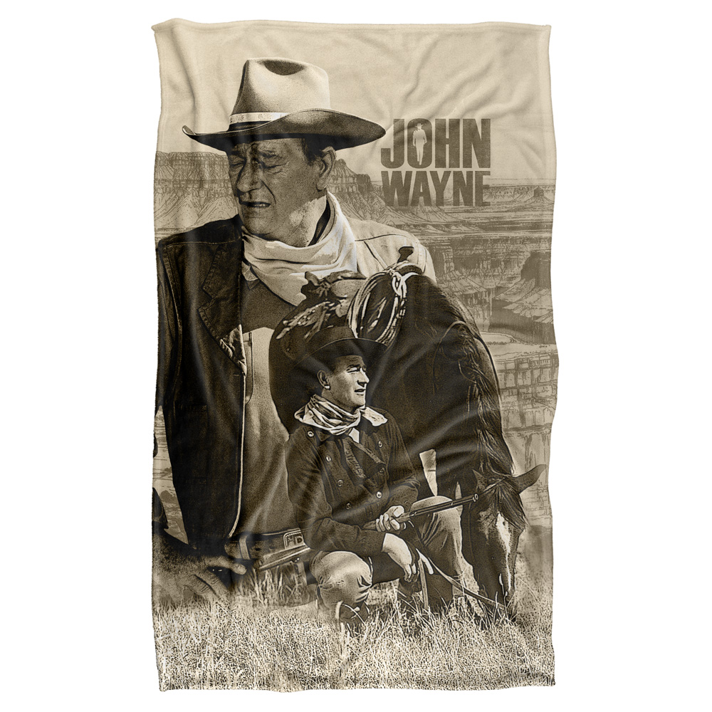 36 X 58 In. John Wayne & Stoic Cowboy Silky Touch Blanket, White