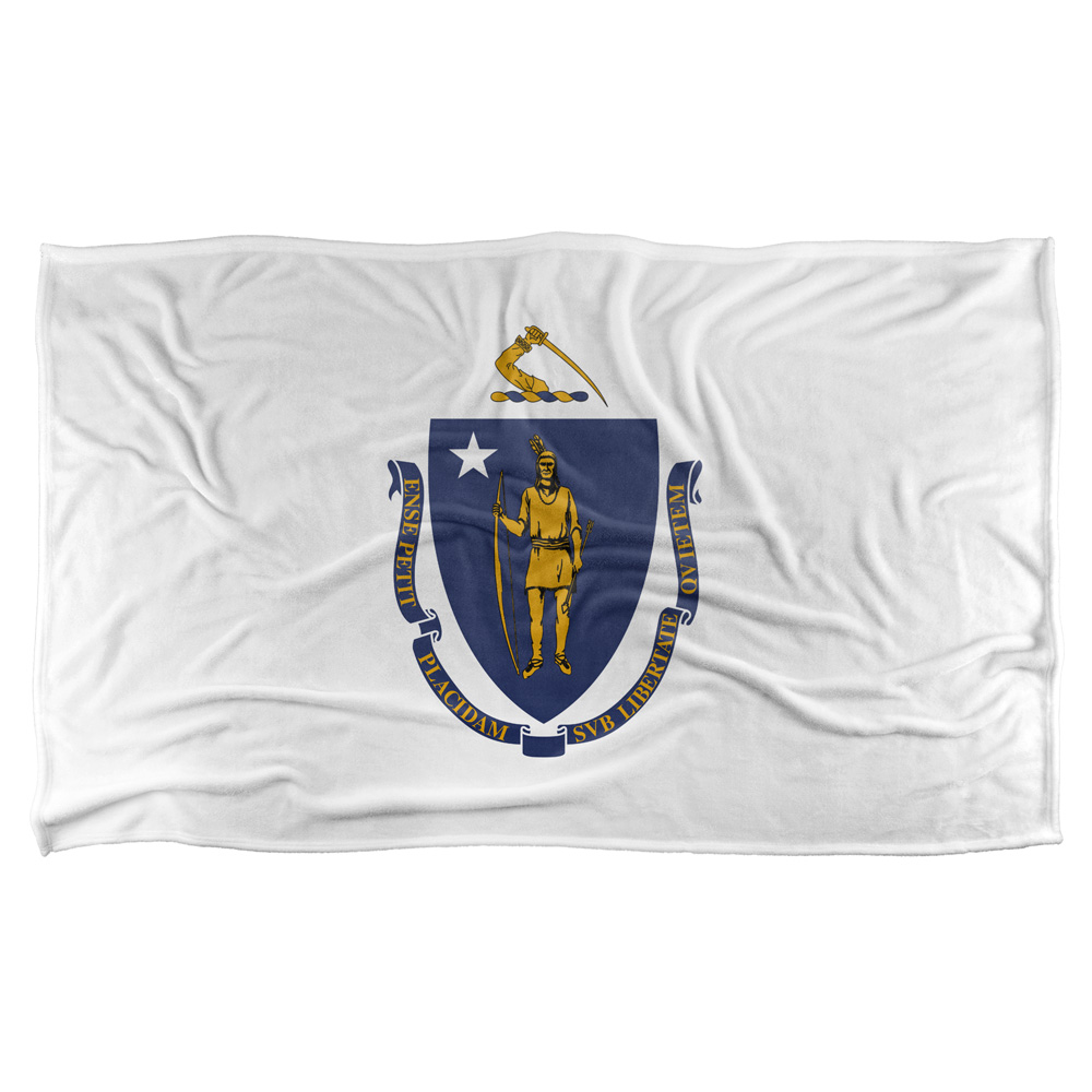 36 X 58 In. Massachusettes Flag Silky Touch Blanket, White