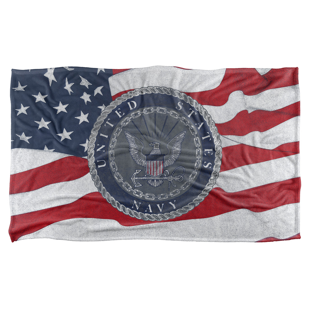 36 X 58 In. Navy & Flag Seal Silky Touch Blanket, White