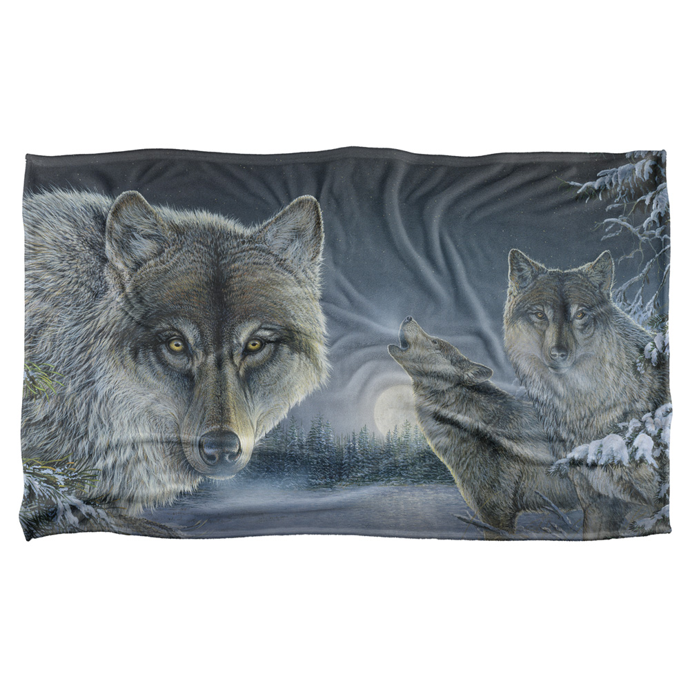 36 X 58 In. Wild Wings & Midnight Wolves 2 Silky Touch Blanket, White