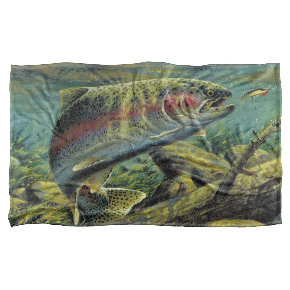 36 X 58 In. Wild Wings & Rainbow Trout 2 Silky Touch Blanket, White