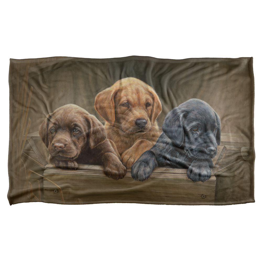36 X 58 In. Wild Wings & Puppies Silky Touch Blanket, White