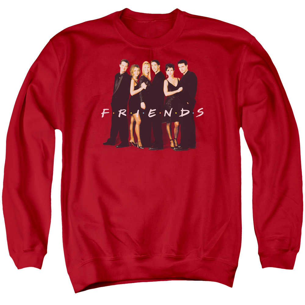 Friends & Cast in Black Adult Crewneck Sweatshirt, Red - Medium