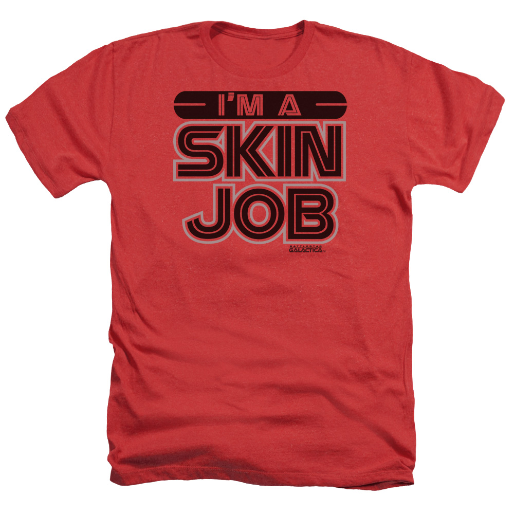 BSG137-HA-2 Battlestar Galactica & Im A Skin Job-Adult Heather T-Shirt, Red - Medium