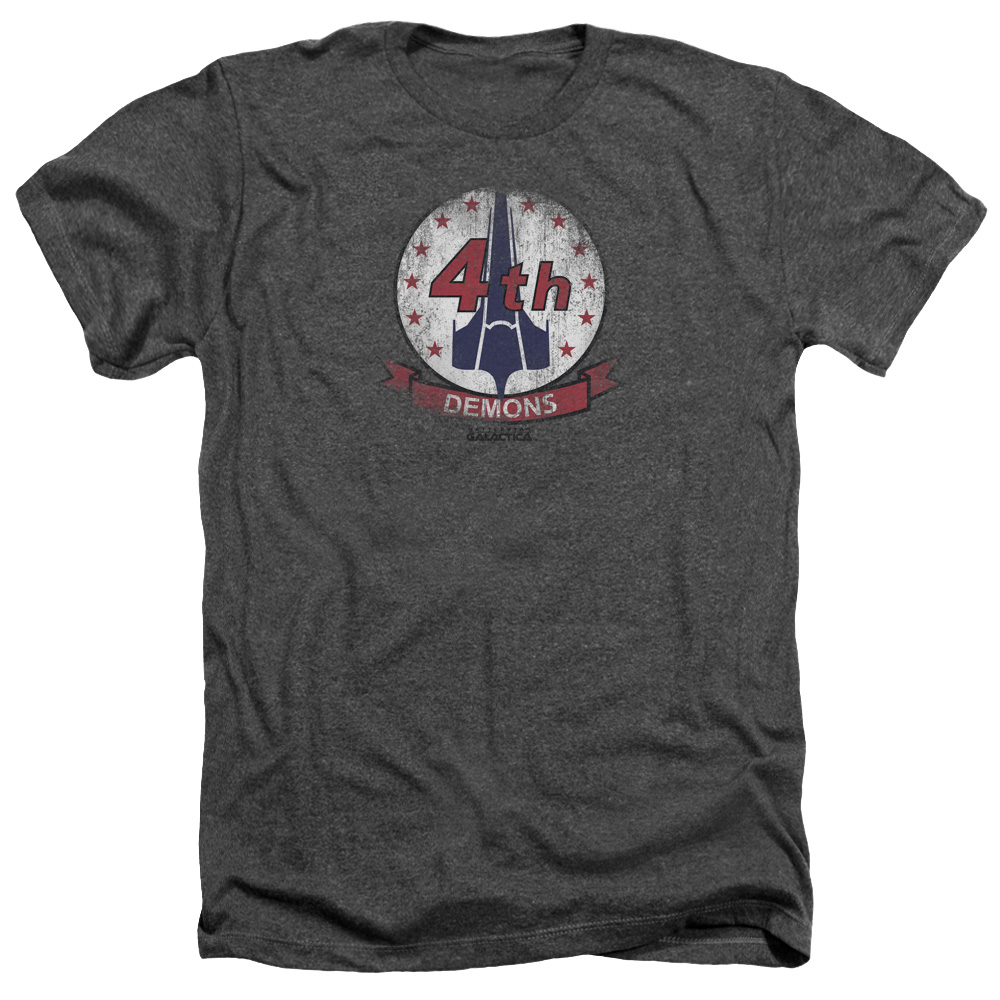 Battlestar Galactica & Demons Badge-Adult Heather T-Shirt, Charcoal - 2X