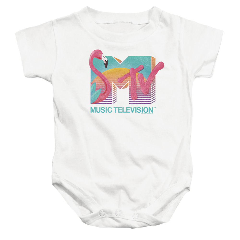 MTV142-SS-1 MTV & Flamingo Sunset Logo-Infant Snapsuit, White - Small - 6 Month