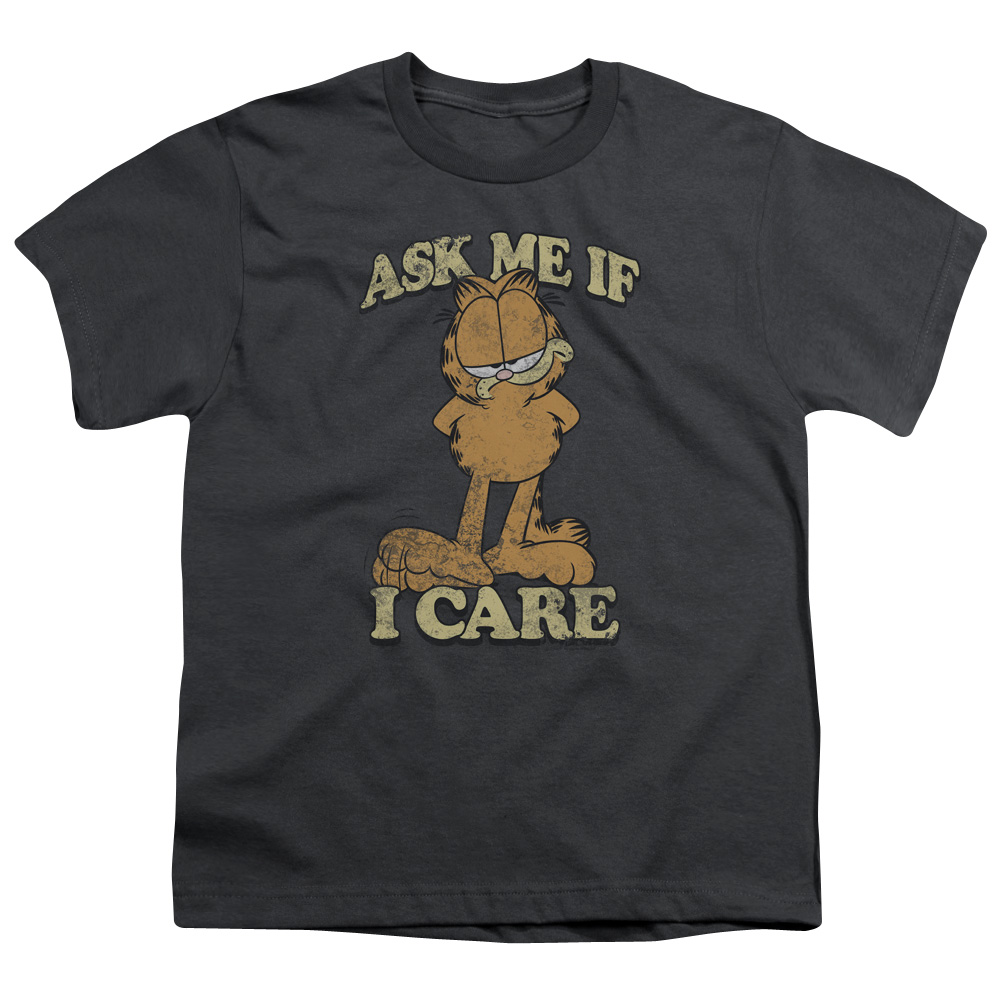 GAR491-YT-2 Garfield & Ask Me-Short Sleeve Youth 18-1 T-Shirt, Charcoal - Medium
