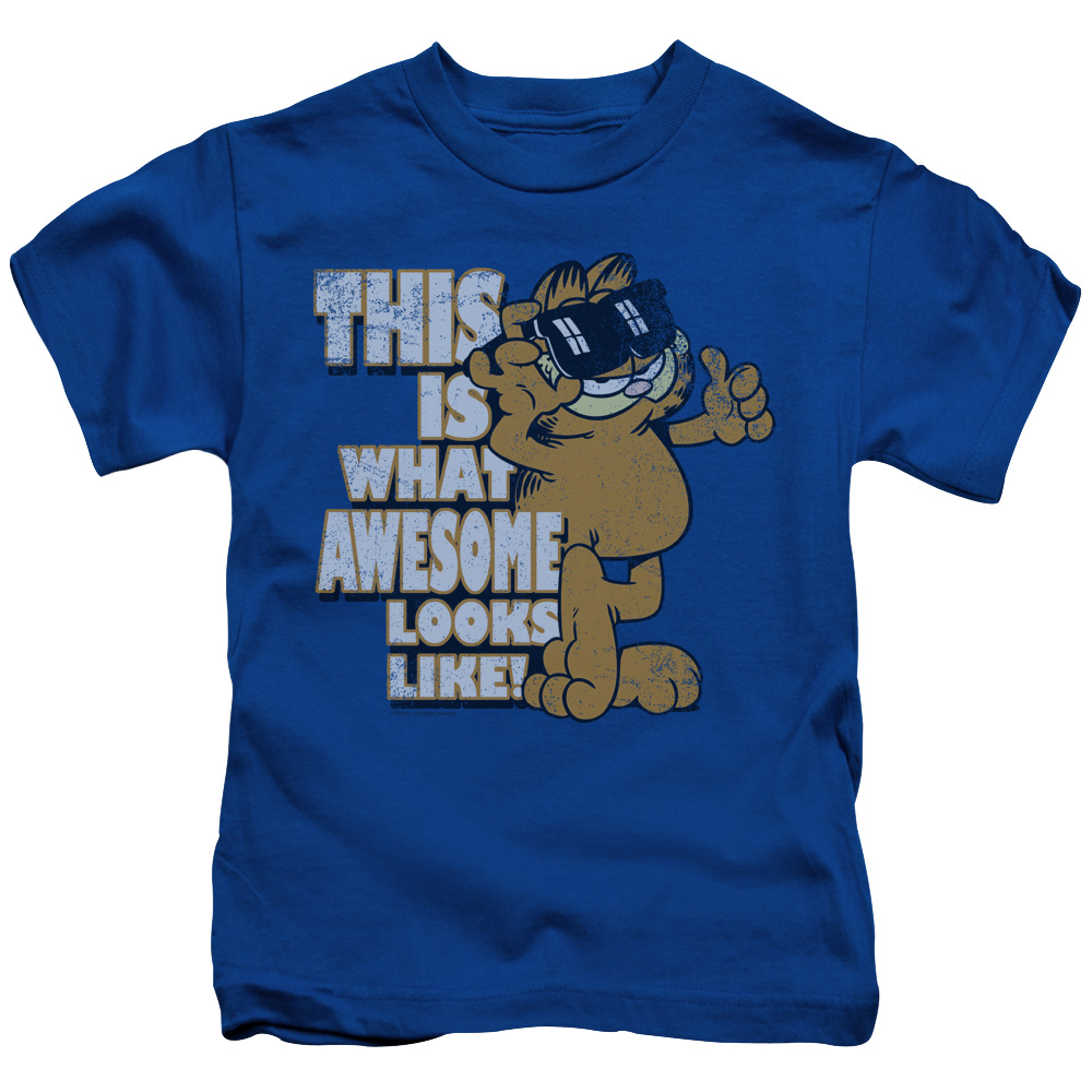GAR492-KT-3 Garfield & Awesome-Short Sleeve Juvenile 18-1 T-Shirt, Royal Blue - Large - 7