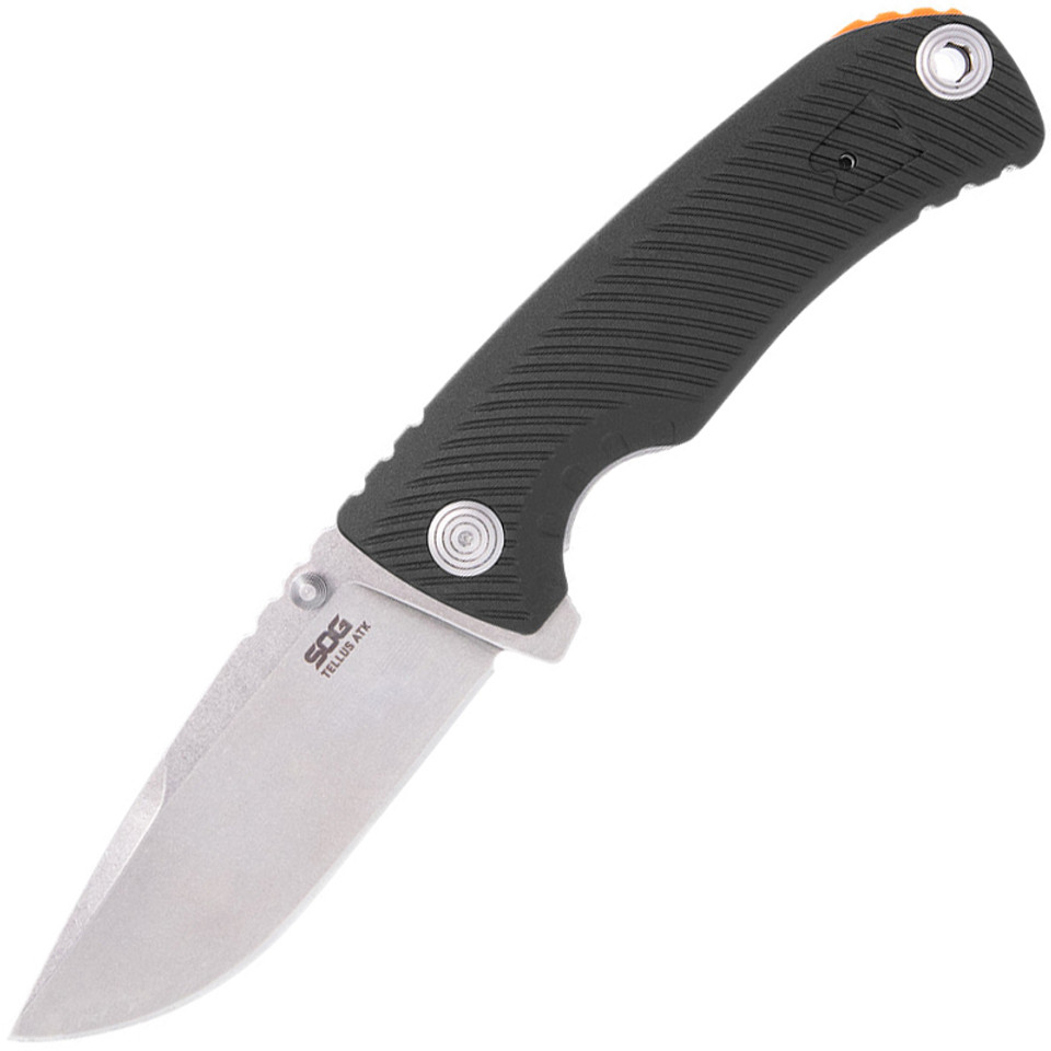 -11-06-02-43 3.5 in. Tellus ATK Folding Knife Clip Point, Black & Orange