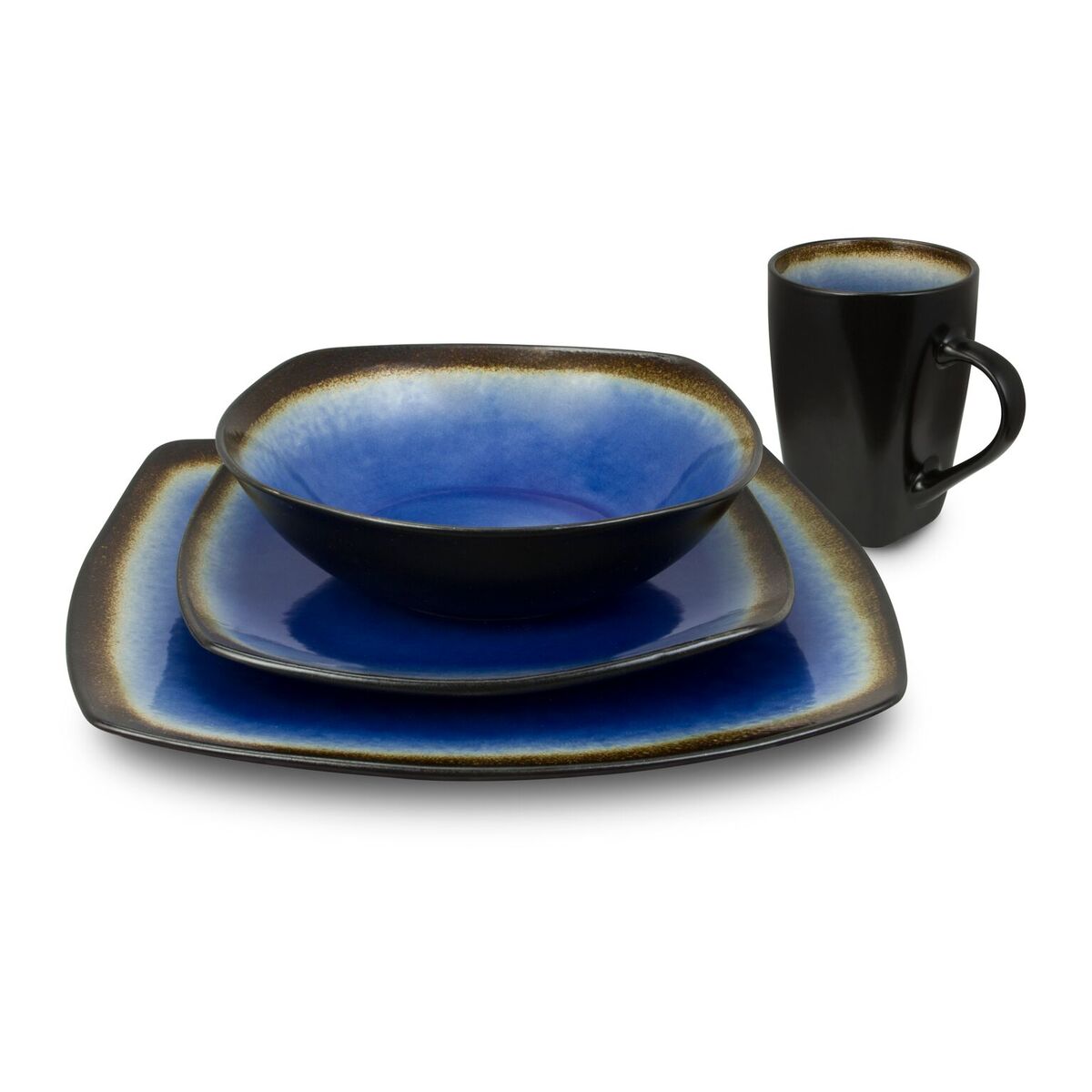 Haus By Haus 16 Piece Brown And Blue Dinnerware Set - Curved Edges
