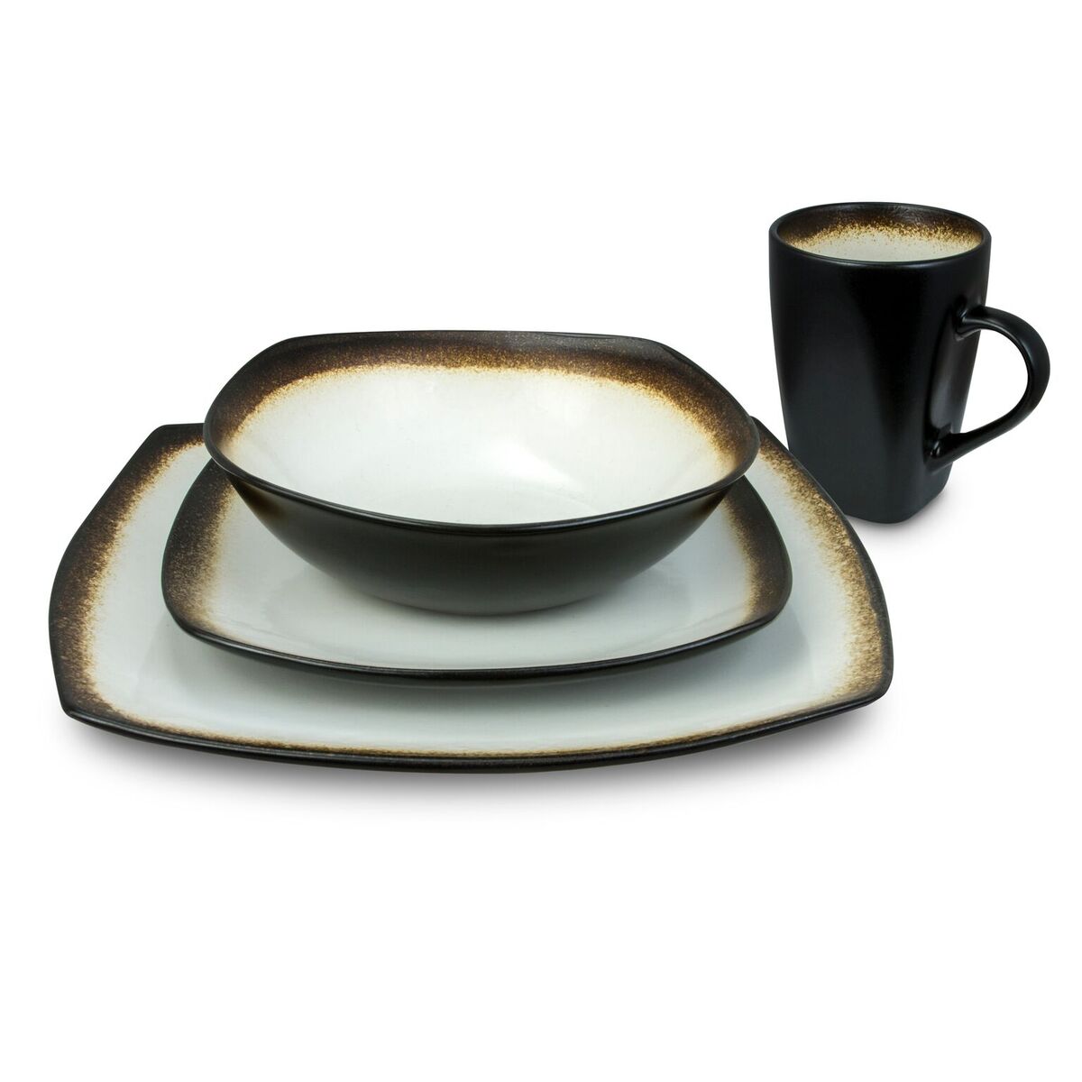 Haus By Kalorik Crt 43703 Bl Haus 16 Piece Brown And White Dinnerware Set - Curved Edges