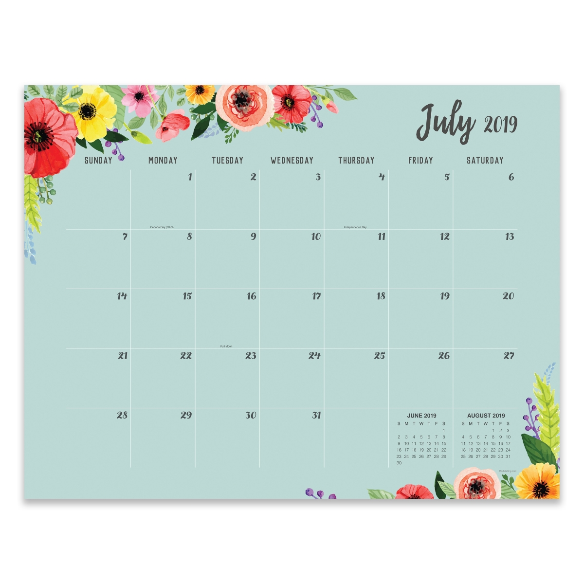 20-8099a July 2019 - June 2020 Classic Floral Large Desk Pad Monthly Calendar