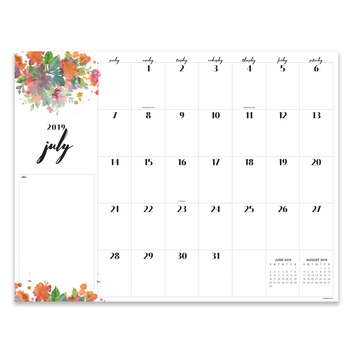 20-8220a July 2019 - June 2020 Floral Script Large Desk Pad Monthly Calendar