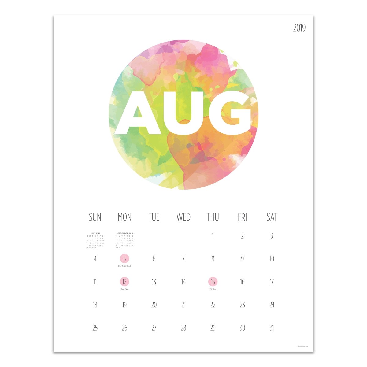 20-8204a July 2019 - June 2020 Paint Circle Large Art Poster Calendar