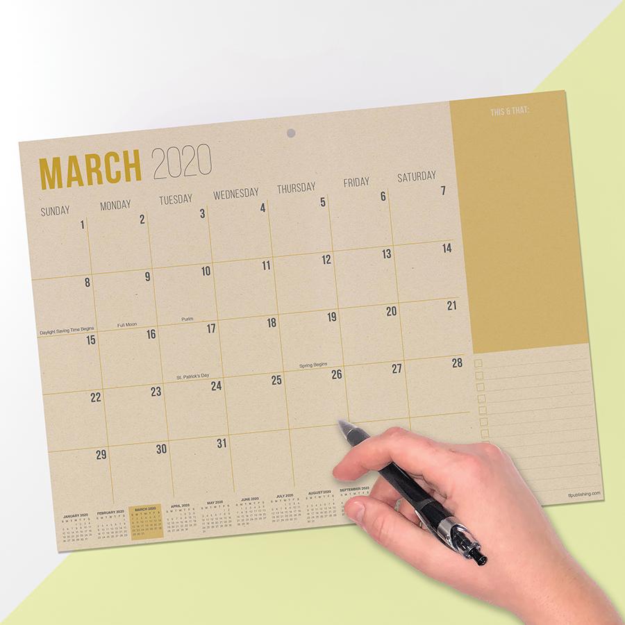 20-8715 12 X 9 In. 2020 Kraft Mini Desk Pad Calendar