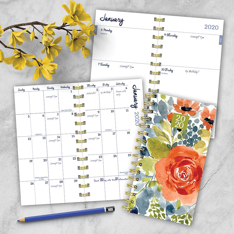 20-7599 3.5 X 6.5 In. 2020 Cool Blooms Small Weekly Monthly Planner