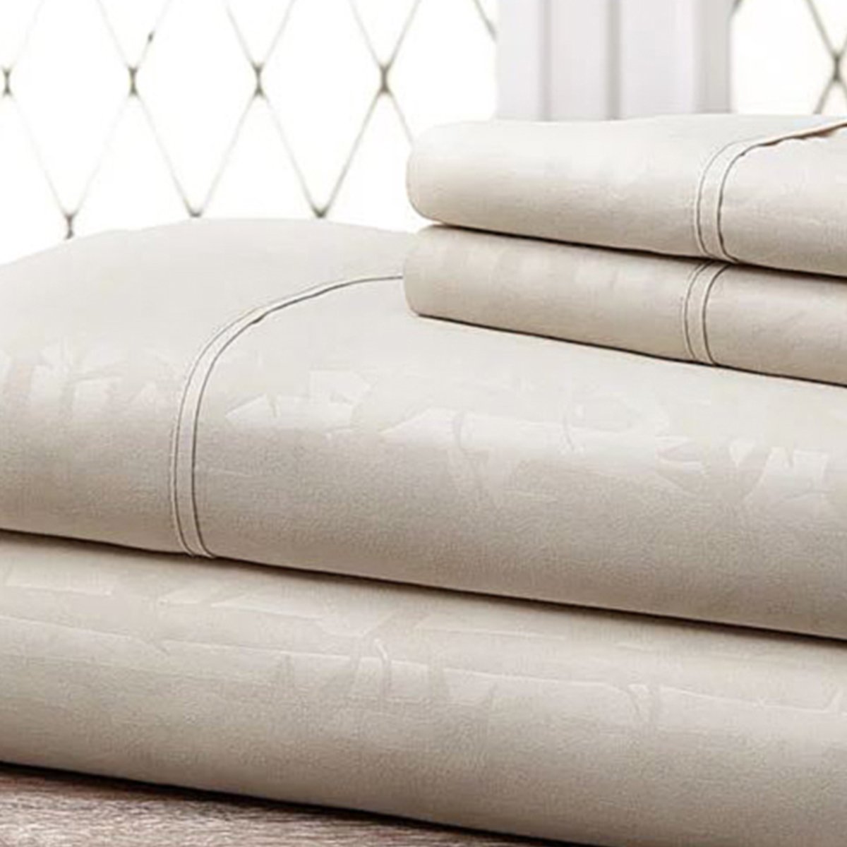 Hny-4pc-eb-bon-f Super-soft 1600 Series Bamboo Embossed Bed Sheet, Bone - Full, 4 Piece