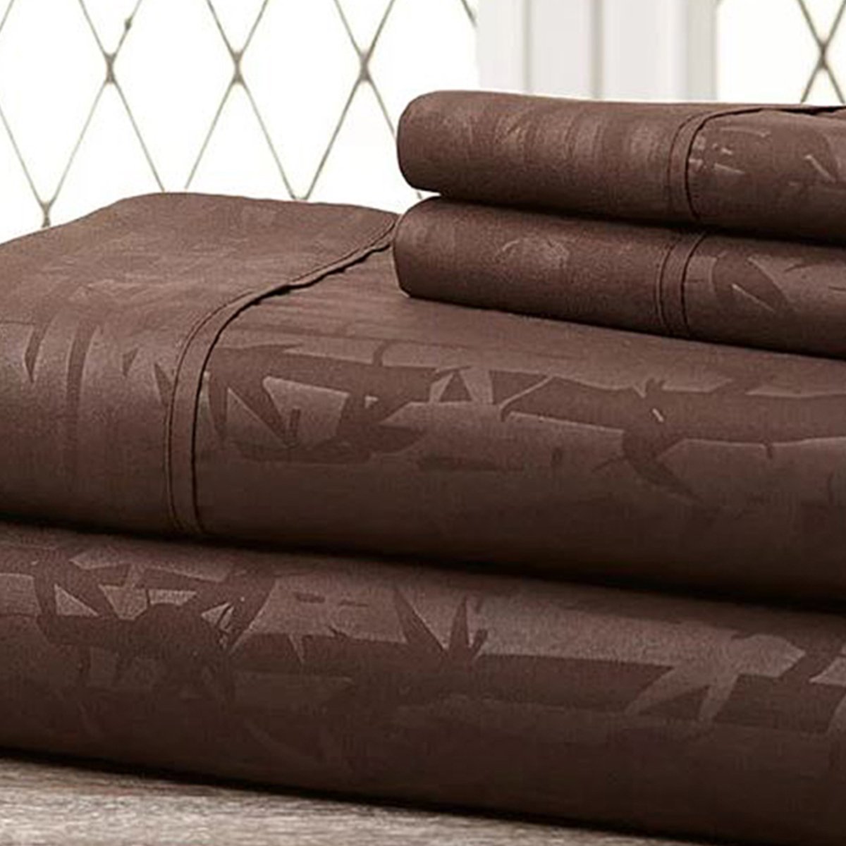Hny-4pc-eb-cho-f Super-soft 1600 Series Bamboo Embossed Bed Sheet, Chocolate - Full, 4 Piece