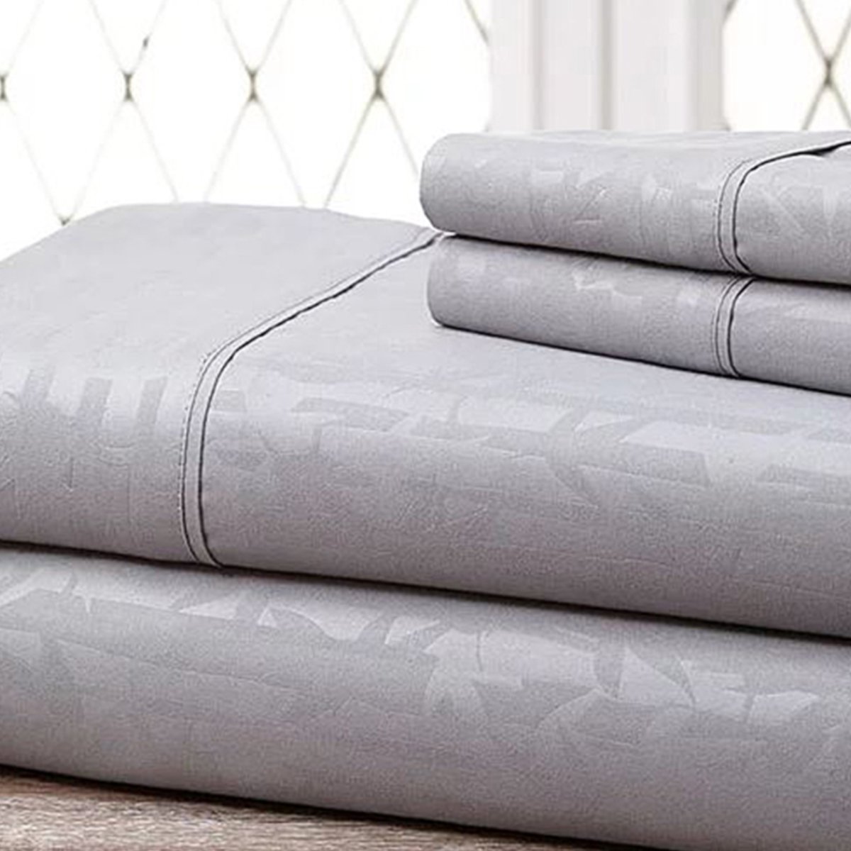 Super-soft 1600 Series Bamboo Embossed Bed Sheet, Gray - King, 4 Piece