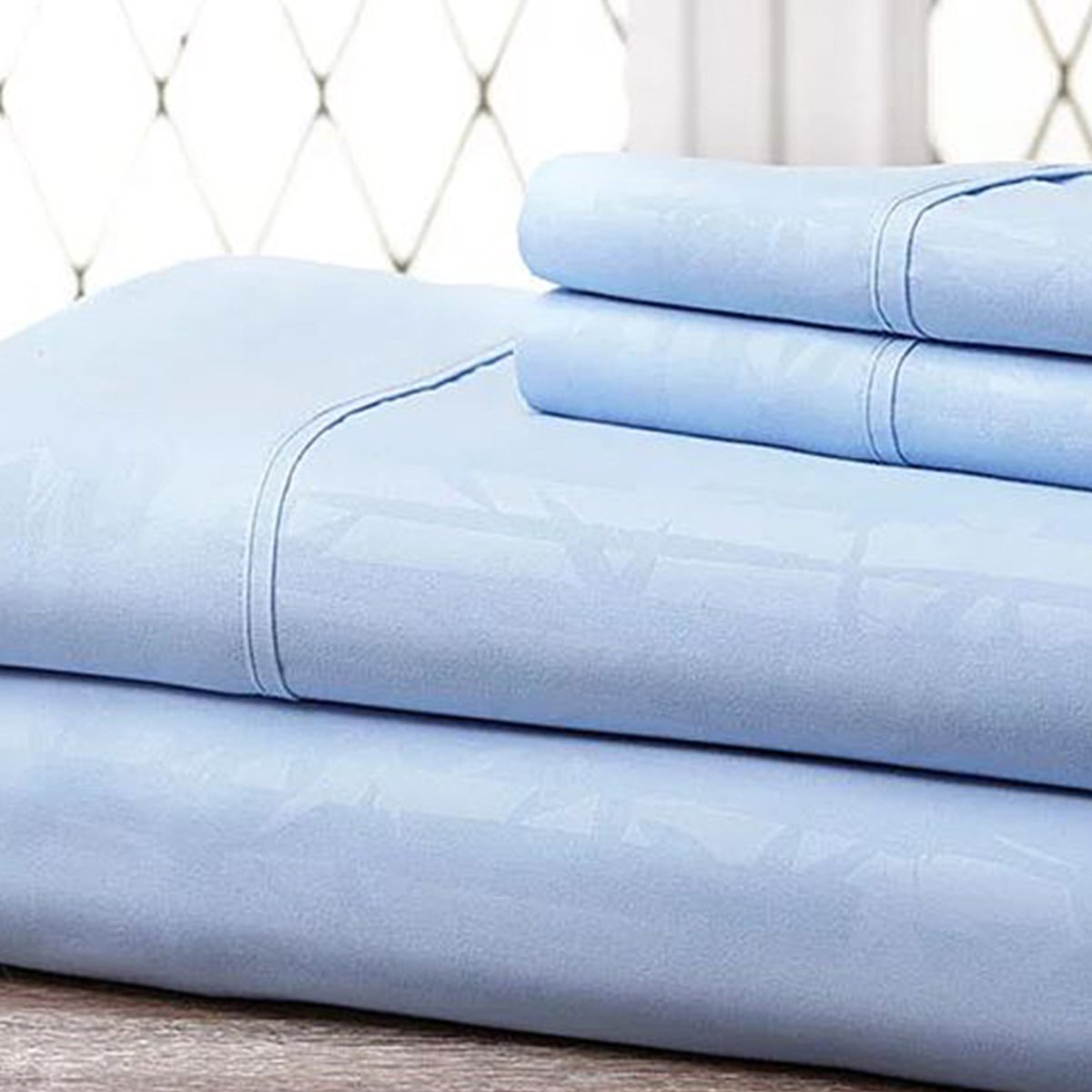 Hny-4pc-eb-lblu-f Super-soft 1600 Series Bamboo Embossed Bed Sheet, Light Blue - Full, 4 Piece