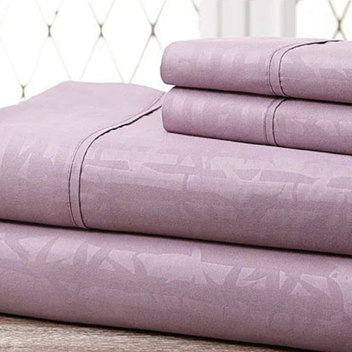 Hny-4pc-eb-lil-f Super-soft 1600 Series Bamboo Embossed Bed Sheet, Lilac - Full, 4 Piece